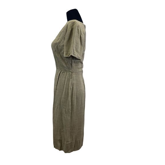 1970s Natural Linen Look Wiggle Dress – Small-Medium, Minimalist Retro Workwear - Picture 12 of 15